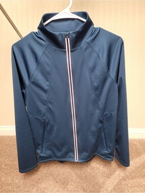 Under Armour Navy Blue Full-Zip Jacket with White-Trim Zipper